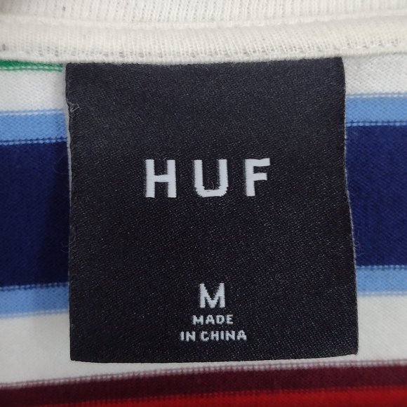 HUF Worldwide Rainbow Striped Embroidered Skate T-Shirt - Picture 4 of 6